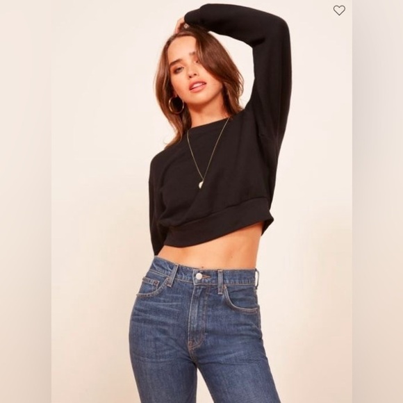 REFORMATION Black Cropped Hunter Sweatshirt - Picture 3 of 6